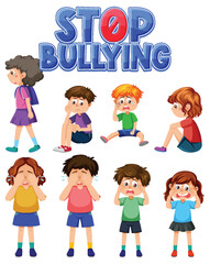 Set of kid cartoon character bullying