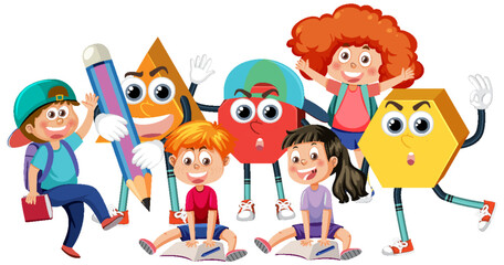 Children cartoon character with math and number theme