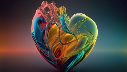 illustration for valentine's day greetings glass heart colored energy lines