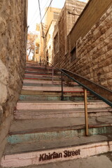 Fototapeta na wymiar Stairs leading up to Khirfan Street in Amman, Jordan