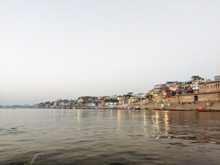 Fototapeta na wymiar Sunrise in Ganges River in varanasi
