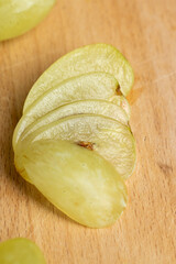 Ripe green grapes on the kitchen table