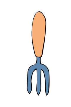 blue garden fork with orange handle clip art preview