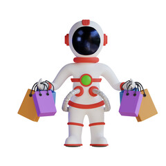 Astronaut holding Shopping bags 3D Illustration