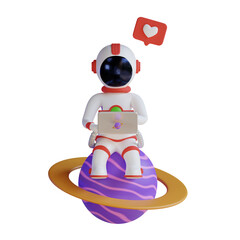 Astronaut Working With Laptop On Planet 3D Illustration