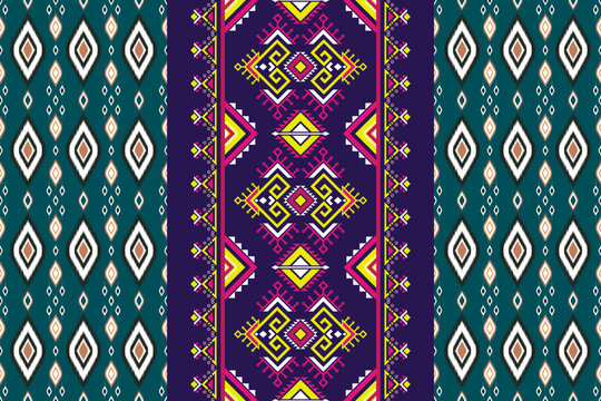 Oriental flower ethnic fashion textiles with yarn for geometric patterns seamless background, Vector illustration clothing woman design.