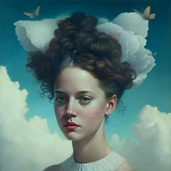 Foto op Plexiglas Schilderkunst Surreal portrait of a beautiful brunette.Generative AI generated illustration.