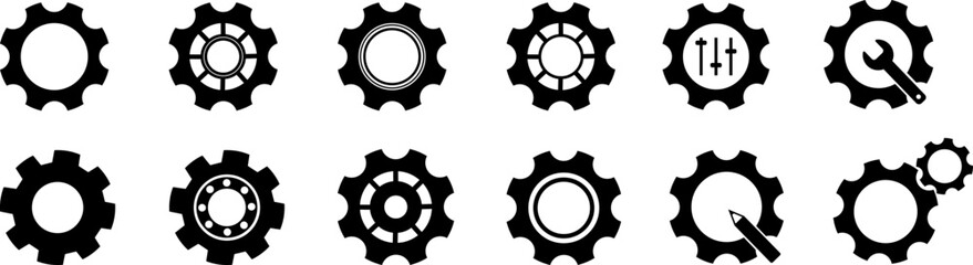 Set of simple gears icon.Gear wheels line black icons .Cogwheel machine gears.	