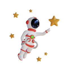 Astronaut Catching Star in space 3D Illustration