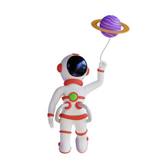Astronaut Floating With planet Balloon 3D Illustration