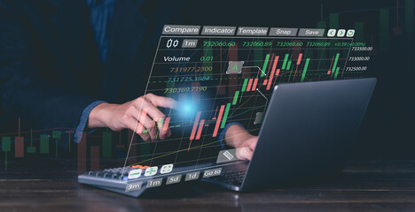 Stock investment Businessman finance analyst calculating and analyzing financial data with economic...