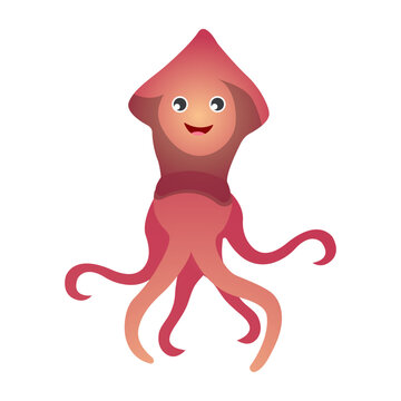 Squid cartoon character . Vector .