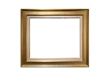  Blank wood frame image frame gold leaf with exposed fabric matt. The frame has no content in it....