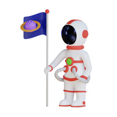 Astronaut standing and Holding Flag 3D Illustration