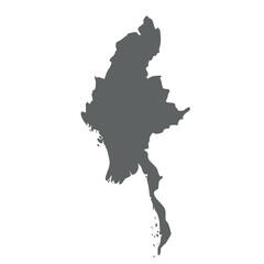 Burma, Myanmar - smooth grey silhouette map of country area. Simple flat vector illustration.
