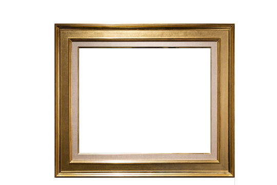  Blank wood frame image frame gold leaf with exposed fabric matt. The frame has no content in it. Lighting above, add your own picture or graphic the size is width 17.8 inches by 15.3 inches high