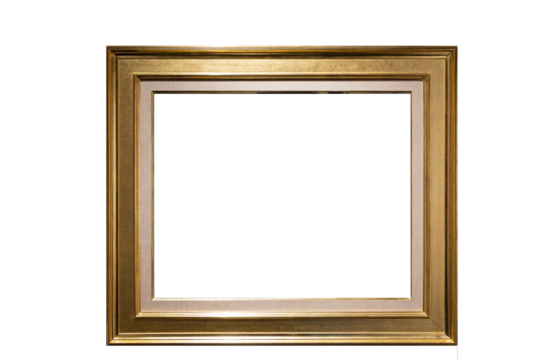  Blank wood frame image frame gold leaf with exposed fabric matt. The frame has no content in it. Lighting above, add your own picture or graphic the size is width 17.8 inches by 15.3 inches high