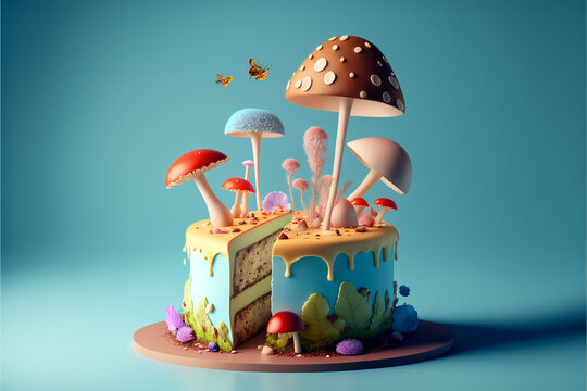 Birthday cake. Super photo realistic 3d illustration. Generative AI