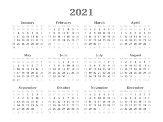 calendar for 2021