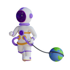 Naklejka premium astronaut pulling planet earth 3D Illustration