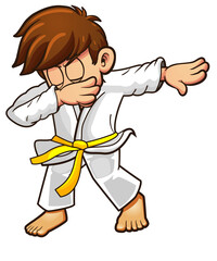 Dabbing judo or karateka cartoon character with yellow belt © GeertJan