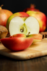 Sliced apple on a chopping board, close up
