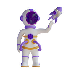 Astronaut Launching Rocket 3D Illustration