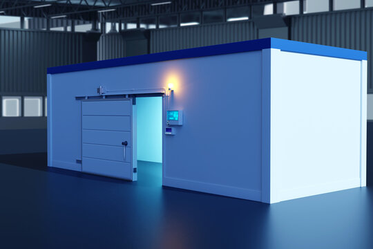 Refrigeration chamber for food storage. 3d image