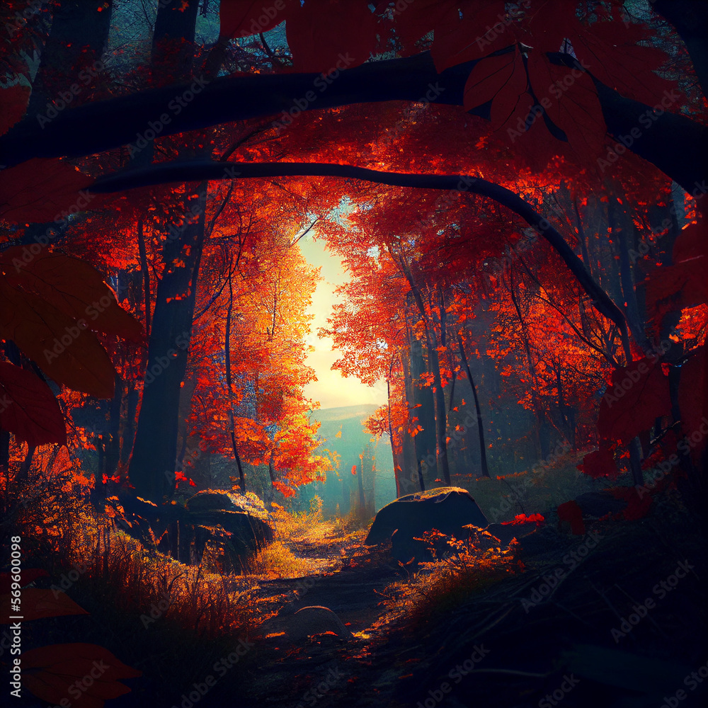 Canvas Prints Autumn forest during sunset