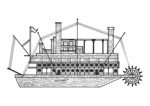 Vintage steam ship boat sketch engraving PNG illustration with transparent background