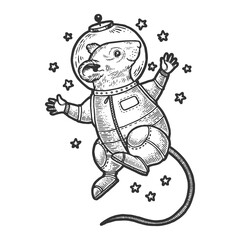 Cartoon mouse astronaut sketch engraving PNG illustration with transparent background