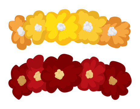Pair of flower arrangements in yellow and red colors, Vector illustration
