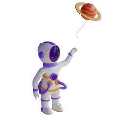 Astronaut Holding Planet Balloon 3D Illustration