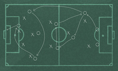 Obraz premium Realistic blackboard drawing a soccer game strategy.