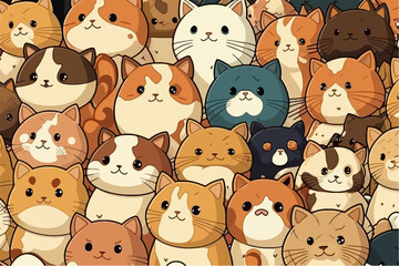 Obraz premium A large group of cats with different colors. Cartoon cat characters seamless pattern.