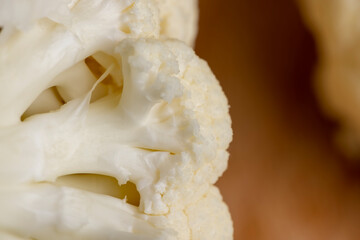 Cauliflower close up during cooking, fresh raw cauliflower