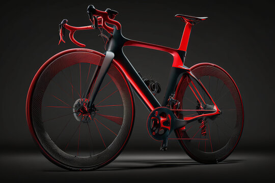 Isolated Wonderful Bike In Red Color On Black Background. Generative Ai
