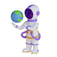 Fototapeta premium Astronaut Holding Earth Planet and pointing right side 3D Illustration