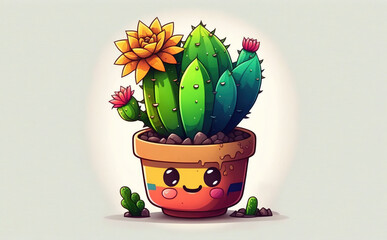 Happy Cartoon Succulent, Generative AI 