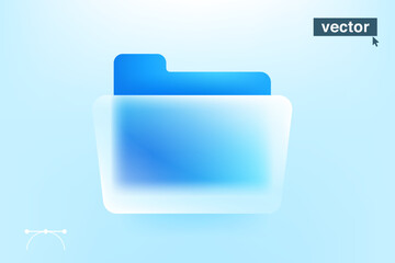 File folder icon in glassmorphism style with gradient, blur and transparency. Vector modern trendy design.