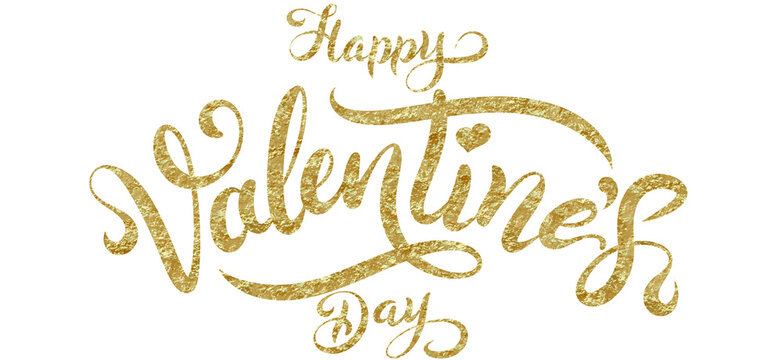 Happy Valentine's Day typography with gold glitter. transparent hand drawn.