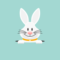 Fototapeta premium Weißer Osterhase Im Loch Türkis