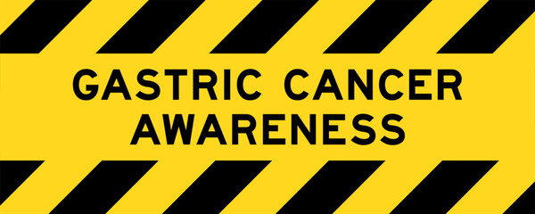 Yellow and black color with line striped label banner with word gastric cancer awareness