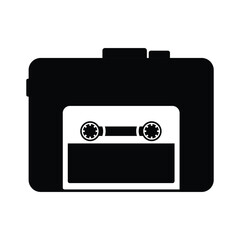 Retro Portable Cassette Player Silhouette. Black and White Icon Design Element on Isolated White Background