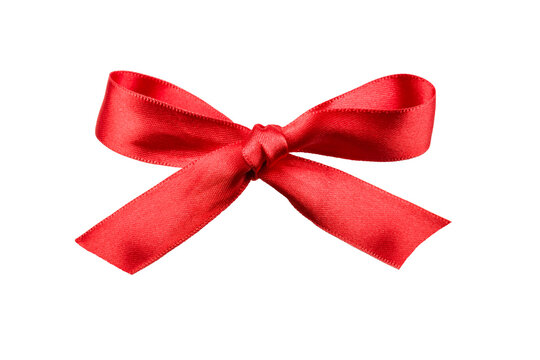 Red ribbon with bow on transparent background, PNG image.
