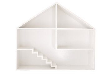 A dollhouse. A white toy house. The layout of the house on a white background. Blank for design