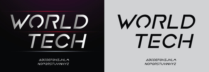 World Tech, Game Sport Movie Alphabet Font. Typography modern regular style font for technology, digital, logo design. vector illustration