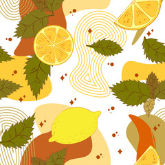 Seamless pattern with lemon and mint. Suitable for textile, gift paper. Vector illustration EPS10
