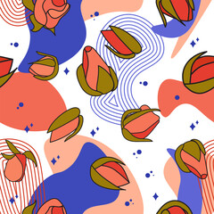 Seamless pattern with rouses. Suitable for textile, gift paper. Vector illustration EPS10