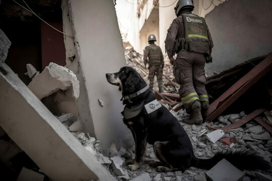Rescue Dog Sniffing Out Life After an Earthquake. Generative AI